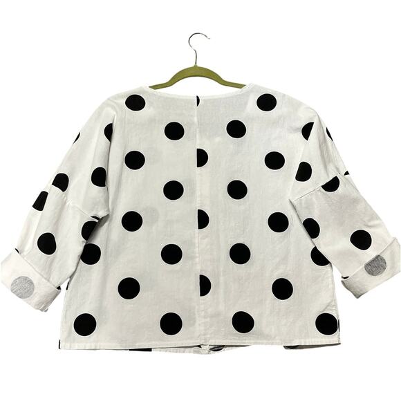 Womans Lightweight Boxy Cropped Polka Dot Blouse Size Medium - Picture 5 of 5